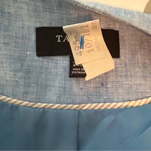 Talbots Blazer Chambray Blue Linen Open Front Collarless Jacket Plus size 20W - Picture 13 of 16